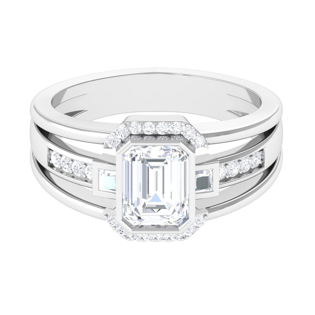 Emerald Cut Moissanite Statement Engagement Ring for Men D-VS1 - Sparkanite Jewels
